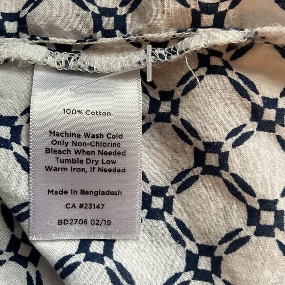 Talbots Navy/White Geometric 3/4 Sleeve Pin Tuck Pleating 100% Cotton Blouse L - Picture 5 of 6